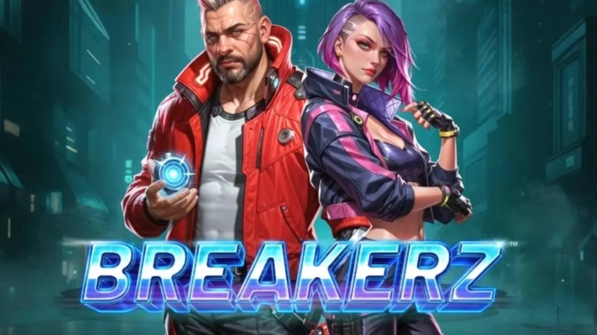Interface do jogo Breakerz em um smartphone com tema cyberpunk